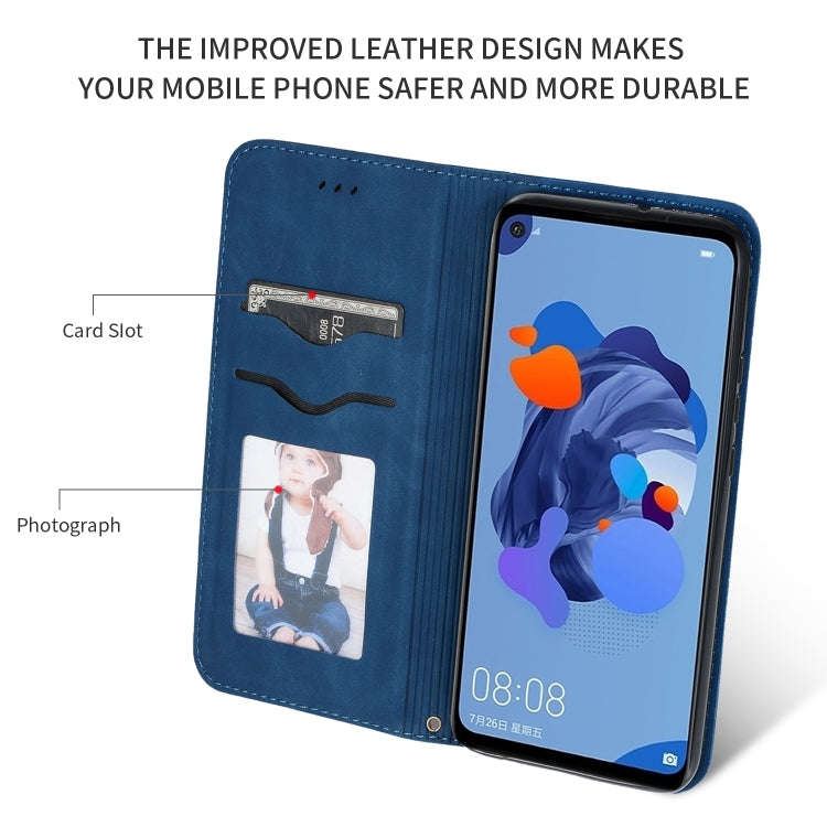 For Huawei Nova5i Pro Retro Skin Feel Business Magnetic Horizontal Flip Leather Case(Navy Blue)