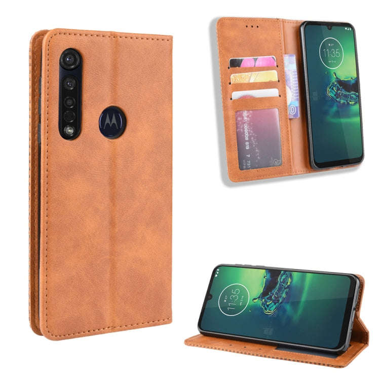 For  Motorola Moto G8 Plus Magnetic Buckle Retro Crazy Horse Texture Horizontal Flip Leather Case...
