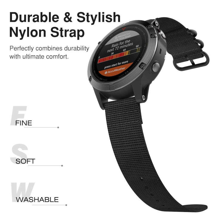 For Garmin Fenix 3 / 5X Universal 26MM Three-ring Nylon Watch Band(Black)