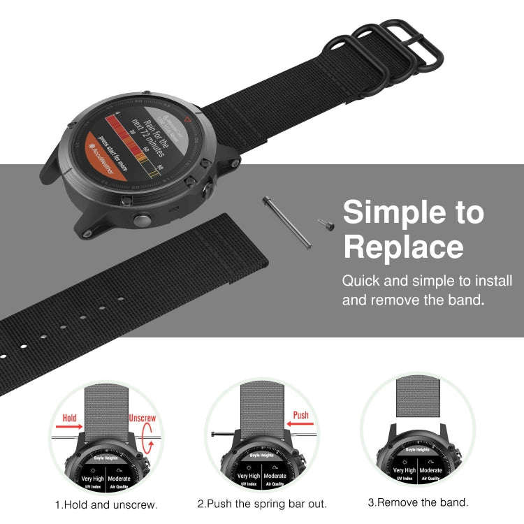 For Garmin Fenix 3 / 5X Universal 26MM Three-ring Nylon Watch Band(Black)