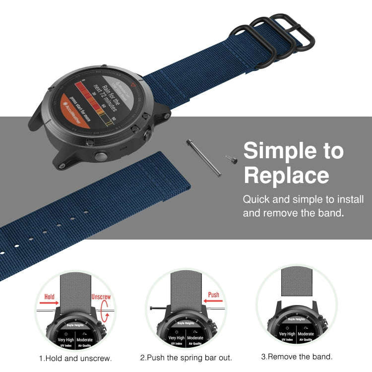 For Garmin Fenix 3 / 5X Universal 26MM Three-ring Nylon Watch Band(mazarine)
