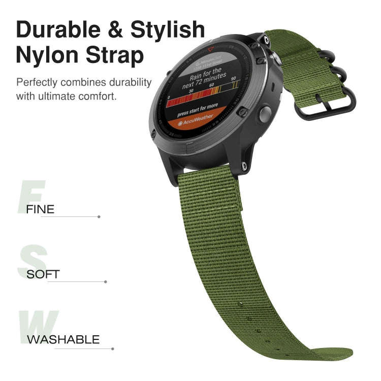 For Garmin Fenix 5 22mm Three-ring Nylon Watch Band(Army Green)