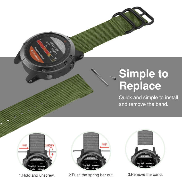 For Garmin Fenix 5 22mm Three-ring Nylon Watch Band(Army Green)