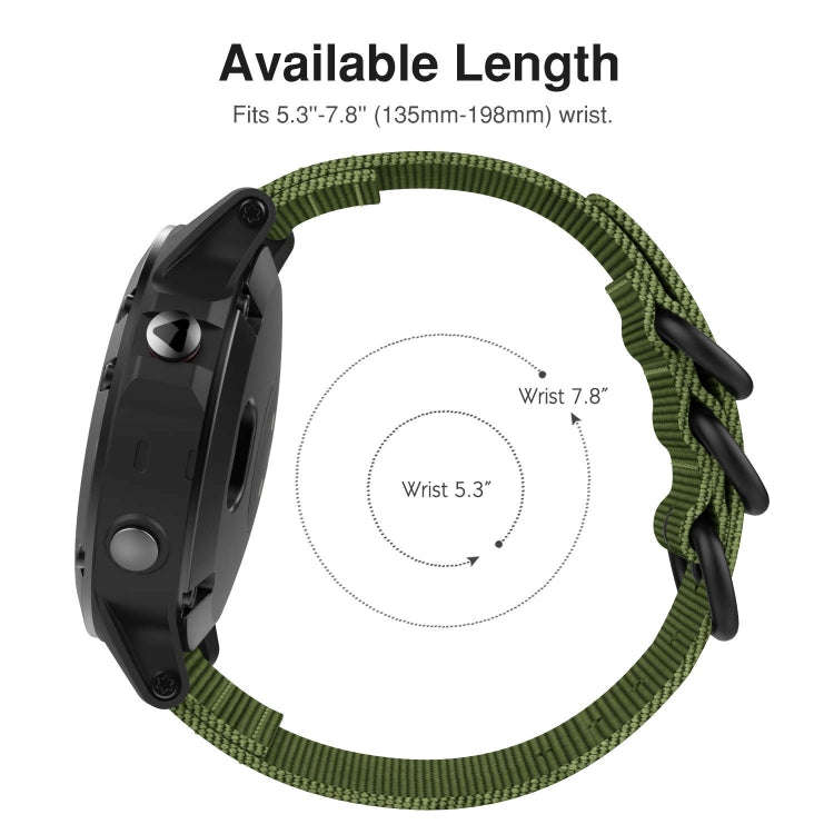 For Garmin Fenix 5 22mm Three-ring Nylon Watch Band(Army Green)