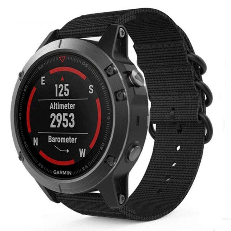 For Garmin Fenix 5 22mm Three-ring Nylon Watch Band(Black)