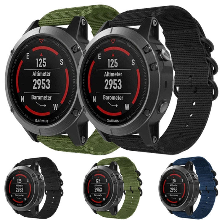 For Garmin Fenix 5 22mm Three-ring Nylon Watch Band(Army Green)