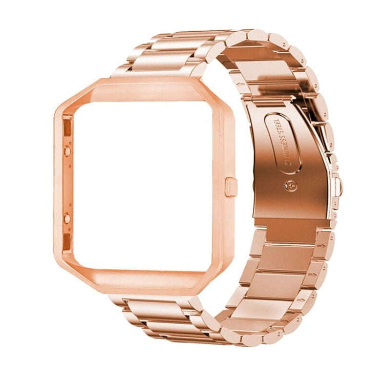 For Fitbit Blaze Metal Frame Butterfly Buckle Three Beads Stainless Steel Metal Watch Band(Rose g...