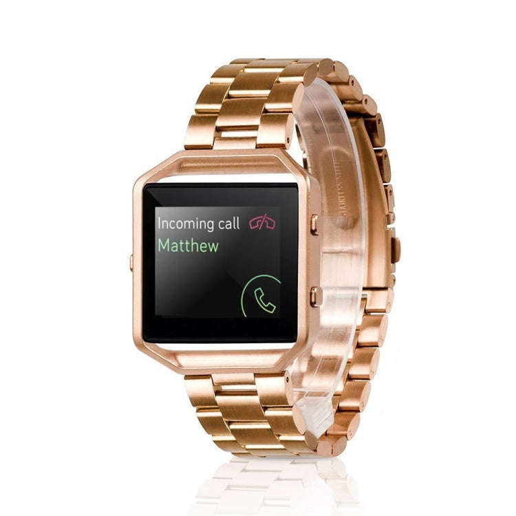 For Fitbit Blaze Metal Frame Butterfly Buckle Three Beads Stainless Steel Metal Watch Band(Rose g...