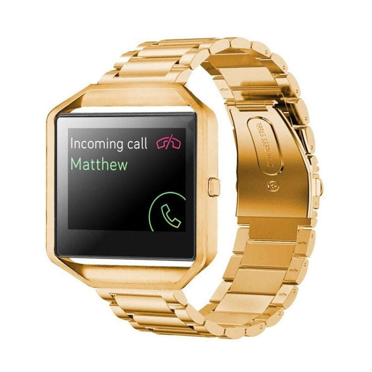 For Fitbit Blaze Metal Frame Butterfly Buckle Three Beads Stainless Steel Metal Watch Band(gold)