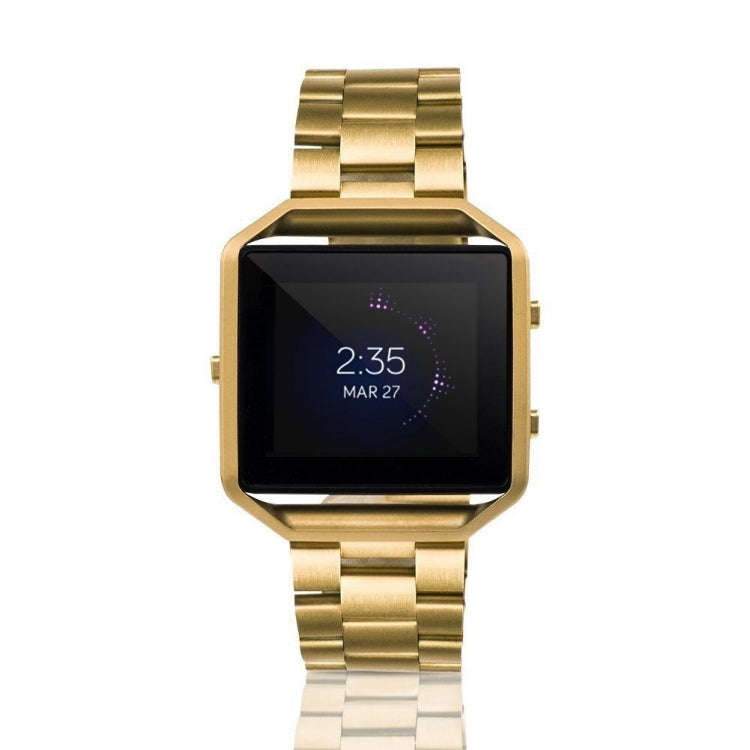 For Fitbit Blaze Metal Frame Butterfly Buckle Three Beads Stainless Steel Metal Watch Band(gold)