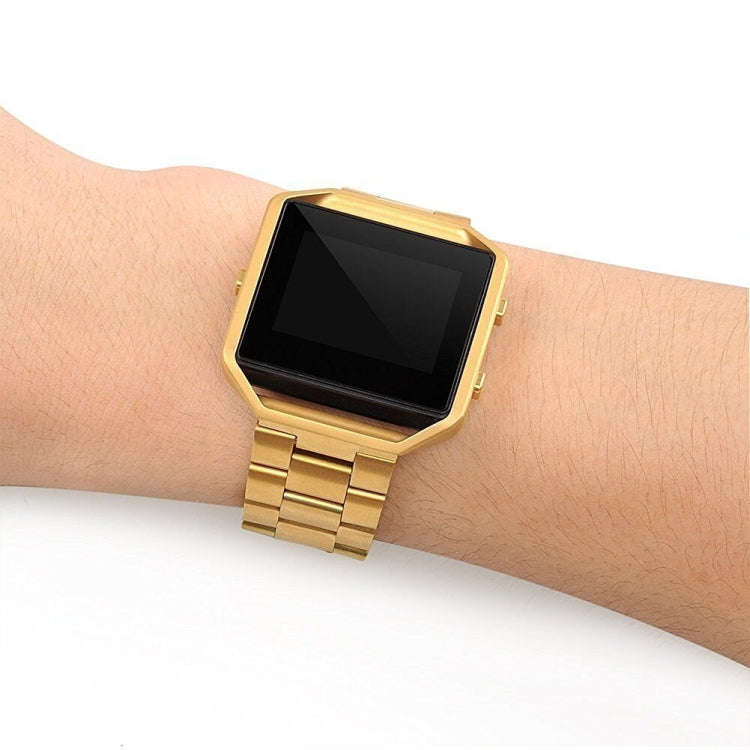 For Fitbit Blaze Metal Frame Butterfly Buckle Three Beads Stainless Steel Metal Watch Band(gold)