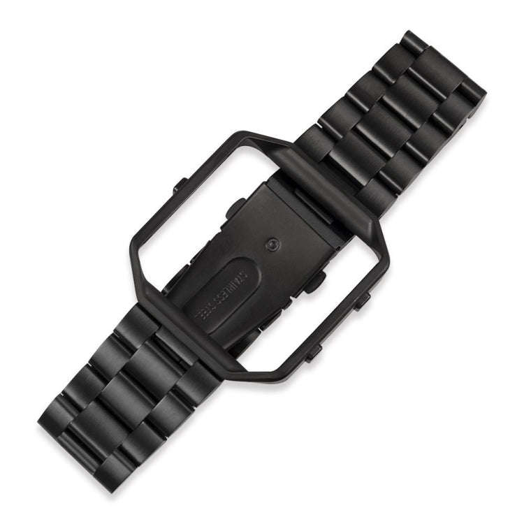 For Fitbit Blaze Metal Frame Butterfly Buckle Three Beads Stainless Steel Metal Watch Band(black)