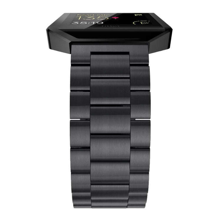 For Fitbit Blaze Metal Frame Butterfly Buckle Three Beads Stainless Steel Metal Watch Band(black)