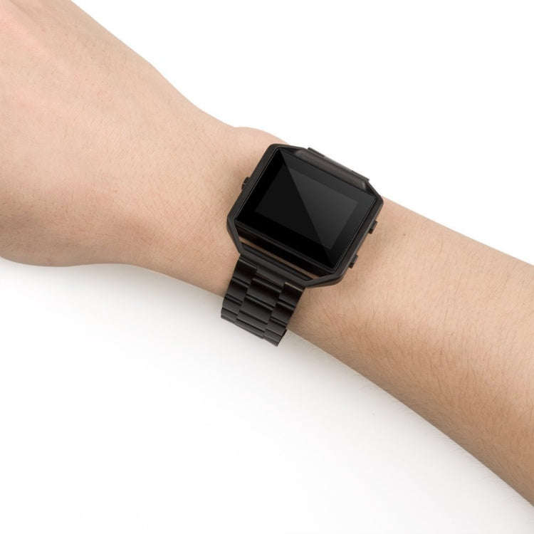 For Fitbit Blaze Metal Frame Butterfly Buckle Three Beads Stainless Steel Metal Watch Band(black)