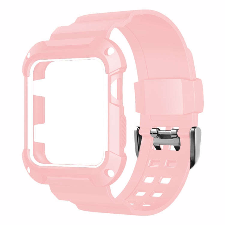 For Apple Watch 3 / 2 / 1 Generation 38mm All-In-One Silicone Strap(Pink + White)