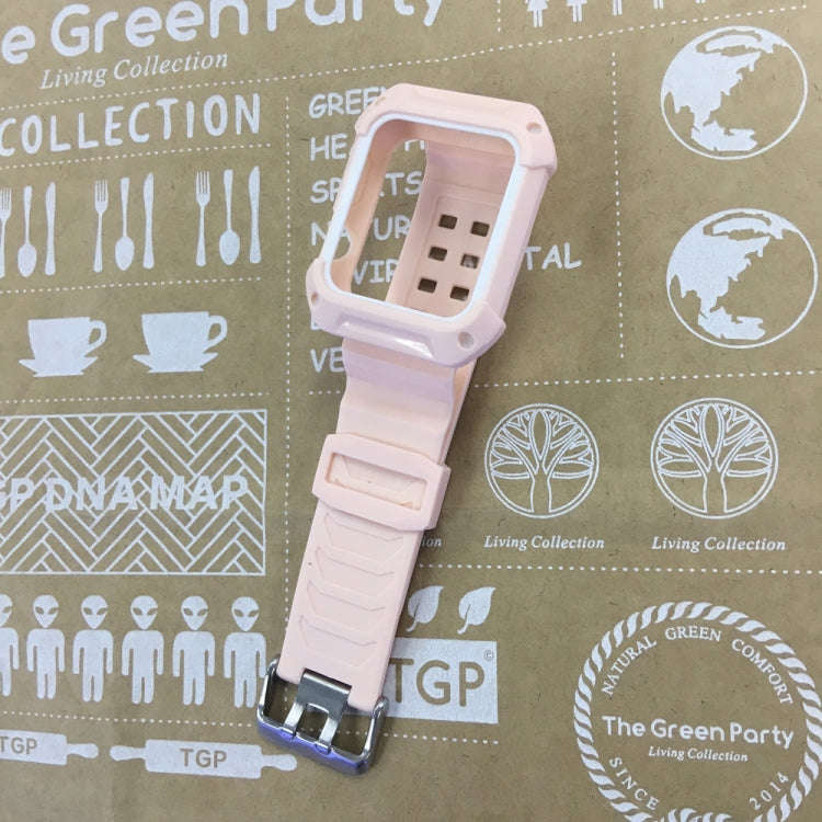 For Apple Watch 3 / 2 / 1 Generation 38mm All-In-One Silicone Strap(Pink + White)
