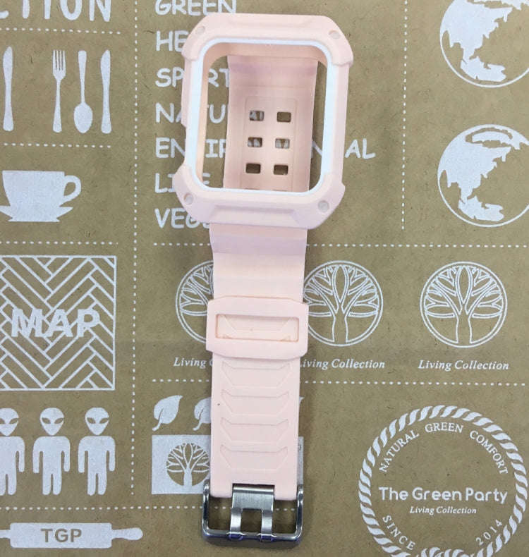 For Apple Watch 3 / 2 / 1 Generation 38mm All-In-One Silicone Strap(Pink + White)