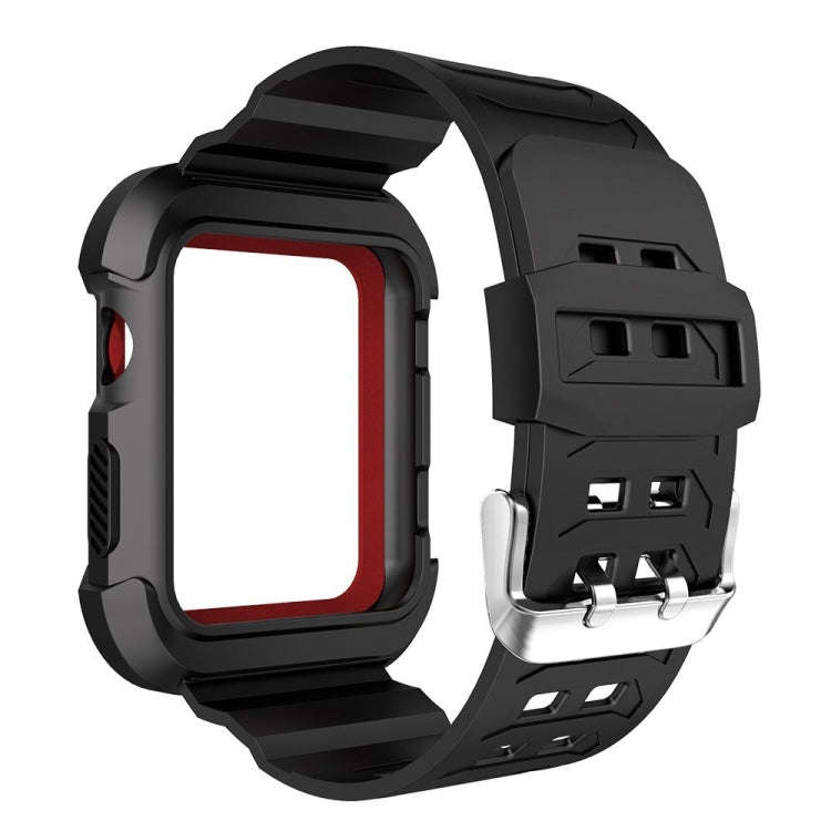 For Apple Watch 3 / 2 / 1 Generation 38mm All-In-One Silicone Strap(Black + Red)