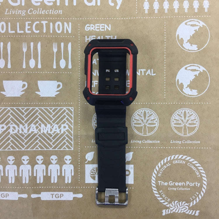For Apple Watch 3 / 2 / 1 Generation 38mm All-In-One Silicone Strap(Black + Red)