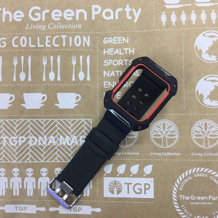 For Apple Watch 3 / 2 / 1 Generation 38mm All-In-One Silicone Strap(Black + Red)