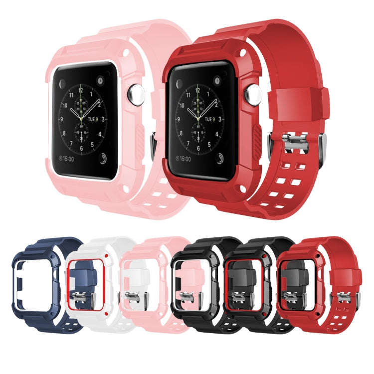 For Apple Watch 3 / 2 / 1 Generation 38mm All-In-One Silicone Strap(Pink + White)