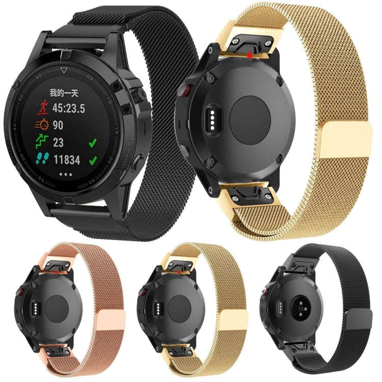 For Garmin Fenix 5 Milan Metal Stainless Steel Metal Watch Band, Size:22MM(Rose Gold)