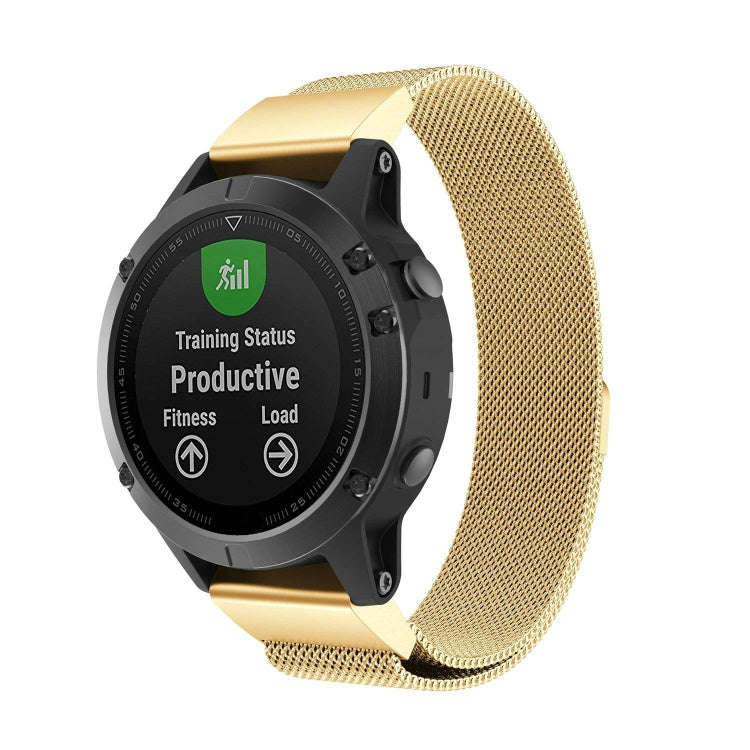 For Garmin Fenix 5X Milan Metal Stainless Steel Metal Watch Band, Size:26MM(Golden)