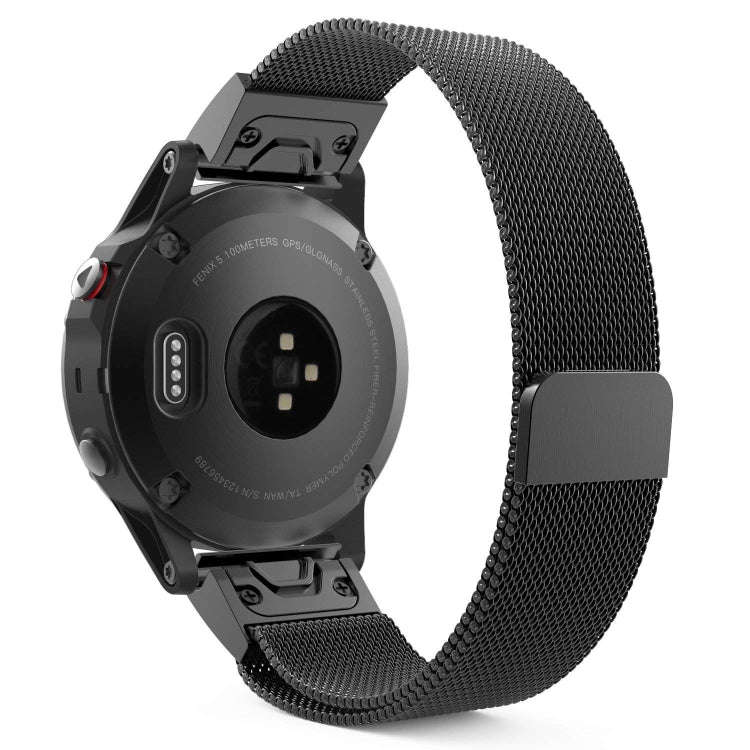 For Garmin Fenix 5X Milan Metal Stainless Steel Metal Watch Band, Size:26MM(Black)