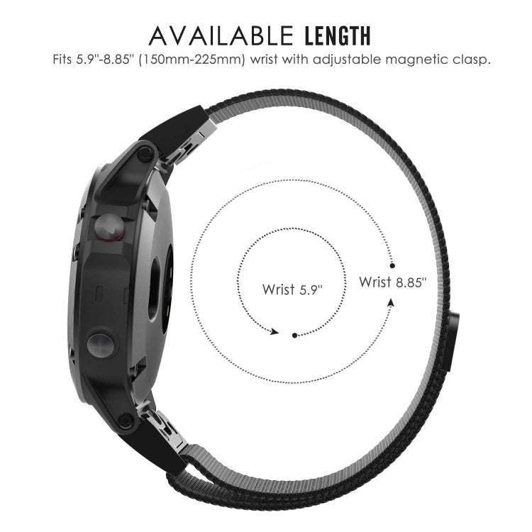 For Garmin Fenix 5X Milan Metal Stainless Steel Metal Watch Band, Size:26MM(Black)