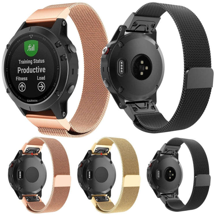 For Garmin Fenix 5X Milan Metal Stainless Steel Metal Watch Band, Size:26MM(Rose Gold)