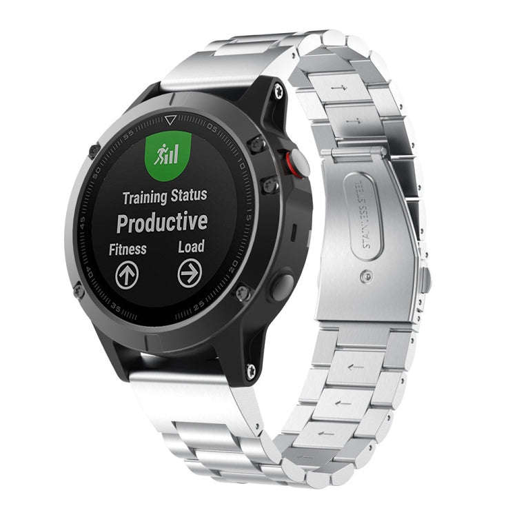 For Garmin Fenix 5S Three-Bead Stainless Steel Metal Watch BandSilver, Size:20MM