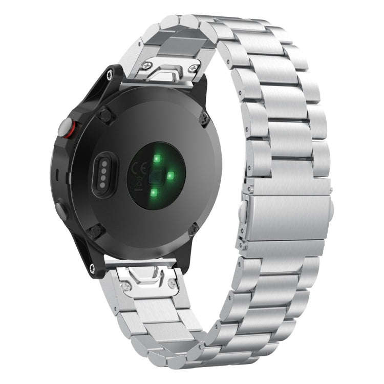 For Garmin Fenix 5S Three-Bead Stainless Steel Metal Watch BandSilver, Size:20MM