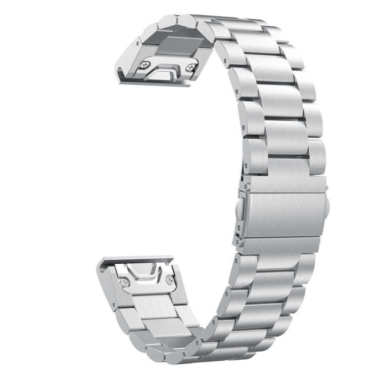 For Garmin Fenix 5S Three-Bead Stainless Steel Metal Watch BandSilver, Size:20MM