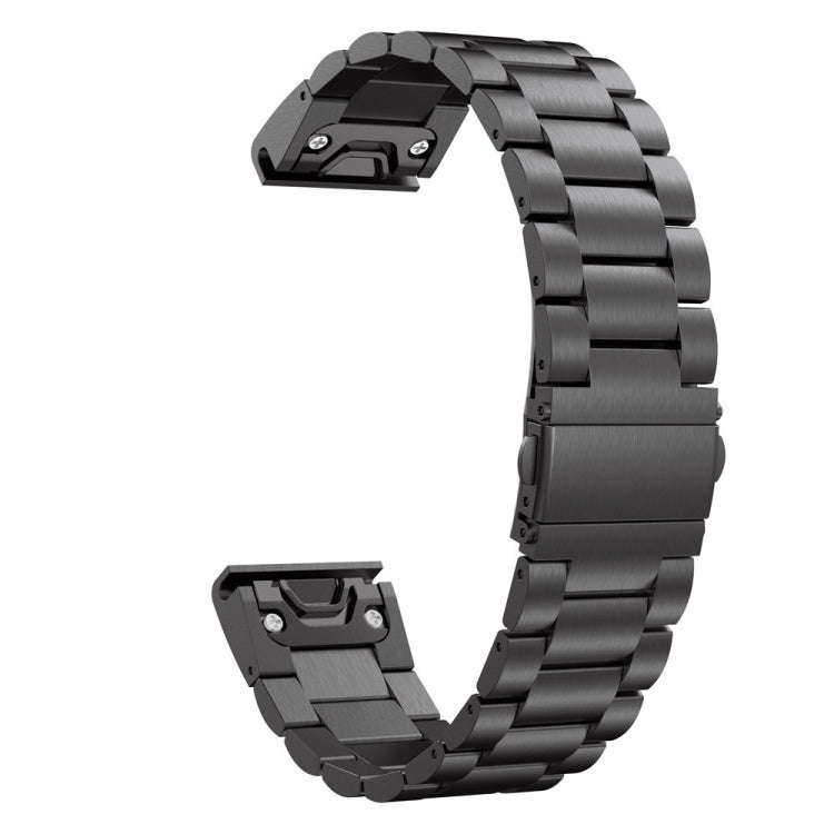 For Garmin Fenix 5 Three-Bead Stainless Steel Metal Watch Band, Size:22MM(Black)