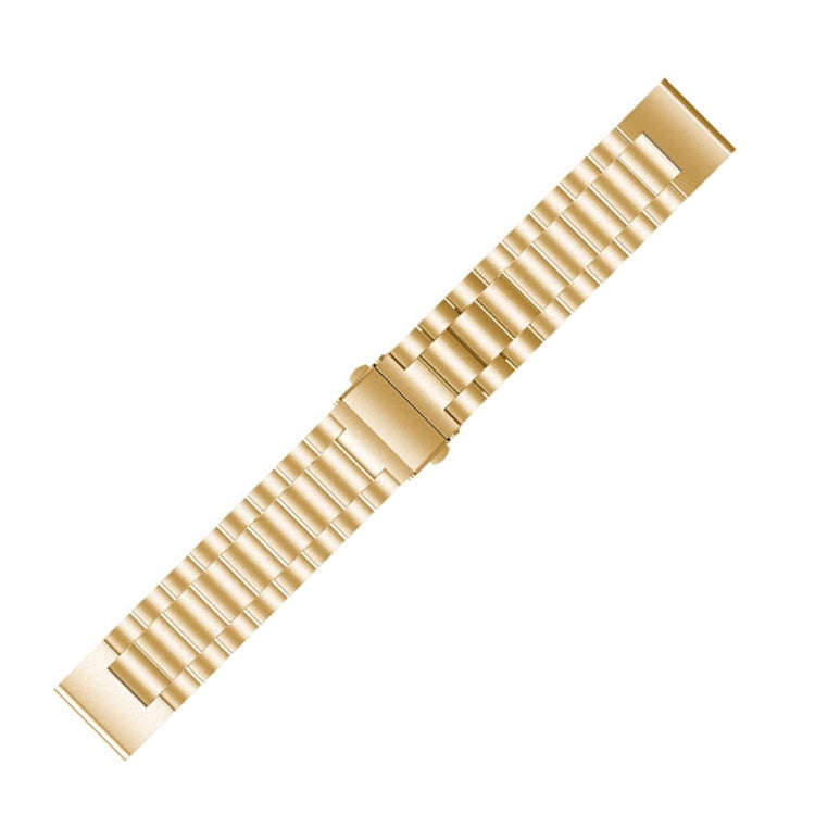 For Garmin Fenix 5 Three-Bead Stainless Steel Metal Watch Band, Size:22MM(Golden)