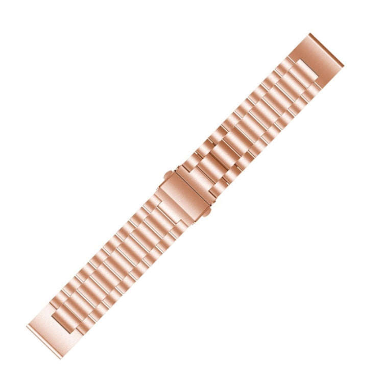 For Garmin Fenix 5 Three-Bead Stainless Steel Metal Watch Band, Size:22MM(Rose Gold)
