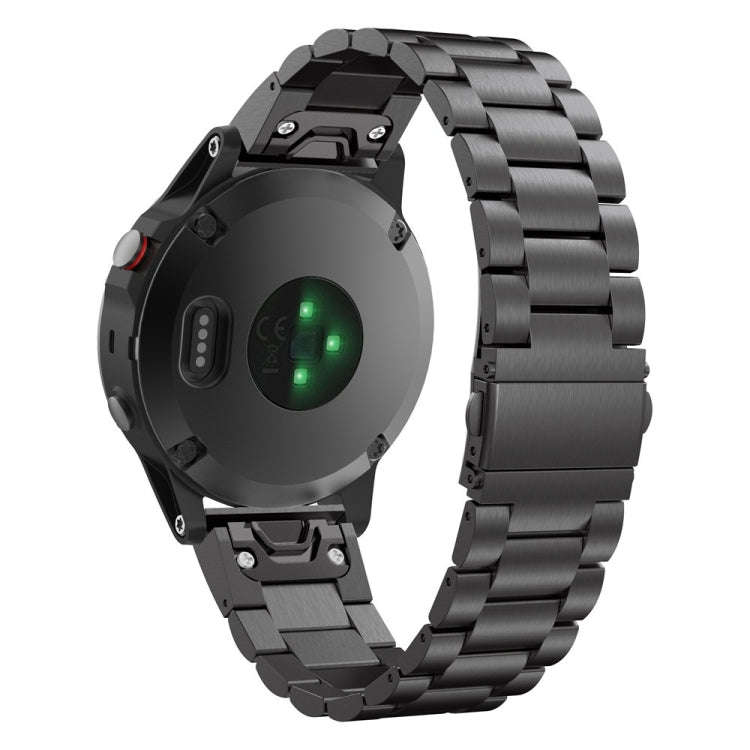 For Garmin Fenix 5X Three-Bead Stainless Steel Metal Watch Band, Size:26MM(Black)