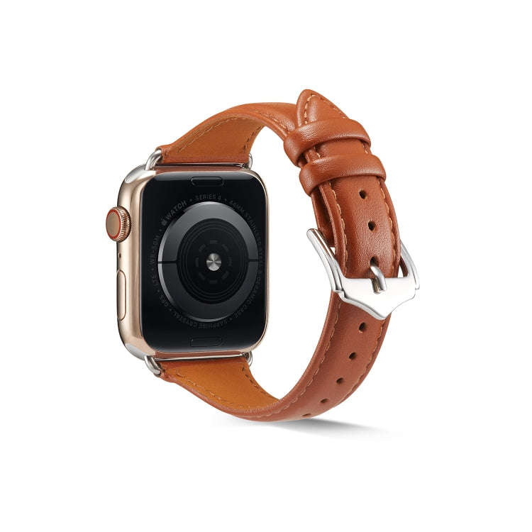 For Apple Watch 3 / 2 / 1 Generations 42mm Universal Thin Leather Watch Band(Brown)