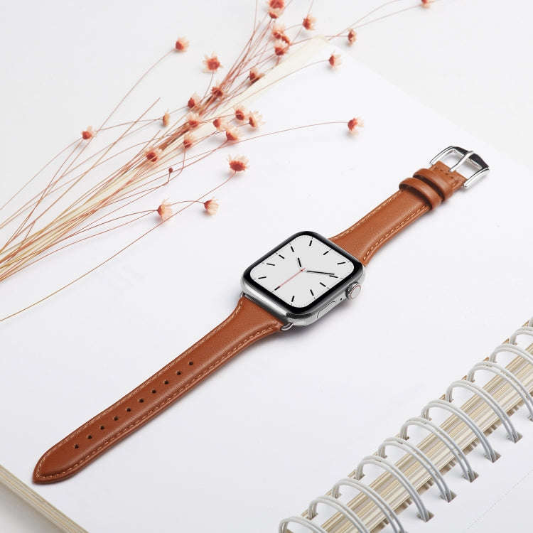 For Apple Watch 3 / 2 / 1 Generations 42mm Universal Thin Leather Watch Band(Brown)