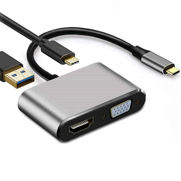 USB C to HDMI VGA 4K Adapter 4-in-1 Type C Adapter Hub to HDMI VGA USB 3.0 Digital AV Multiport A...