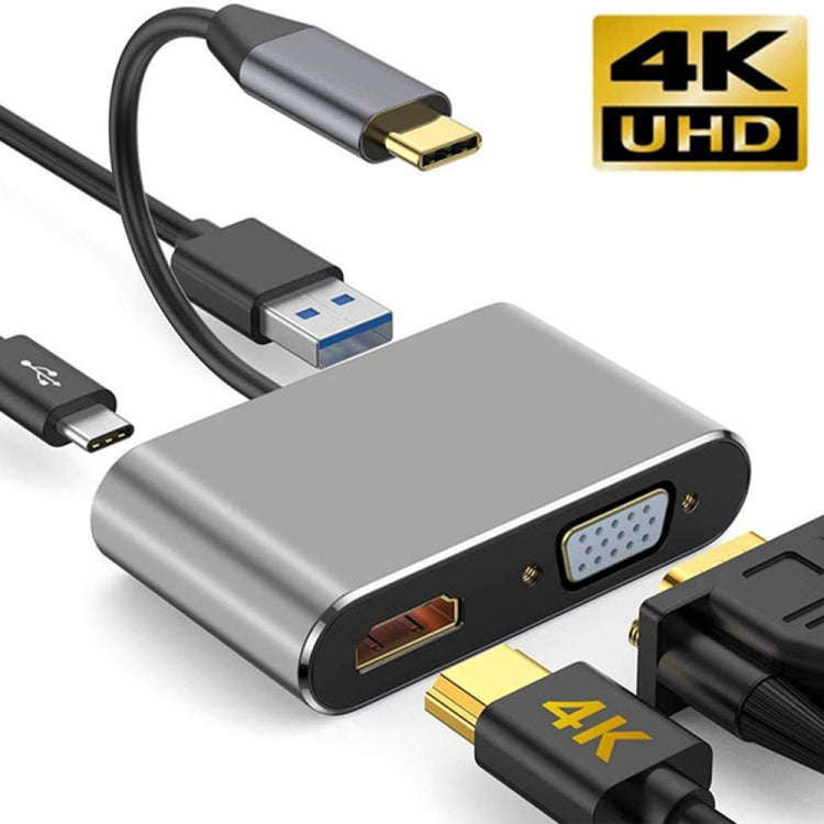 USB C to HDMI VGA 4K Adapter 4-in-1 Type C Adapter Hub to HDMI VGA USB 3.0 Digital AV Multiport A...