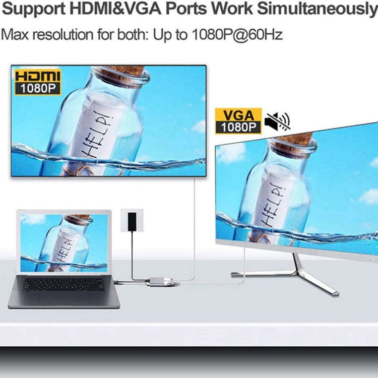USB C to HDMI VGA 4K Adapter 4-in-1 Type C Adapter Hub to HDMI VGA USB 3.0 Digital AV Multiport A...