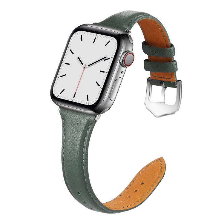 For Apple Watch 3 / 2 / 1 Generations 38mm Universal Thin Leather Strap(Blackish Green)