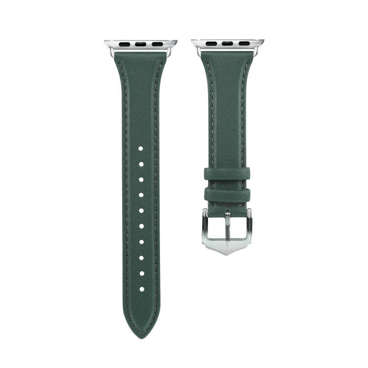 For Apple Watch 3 / 2 / 1 Generations 38mm Universal Thin Leather Strap(Blackish Green)