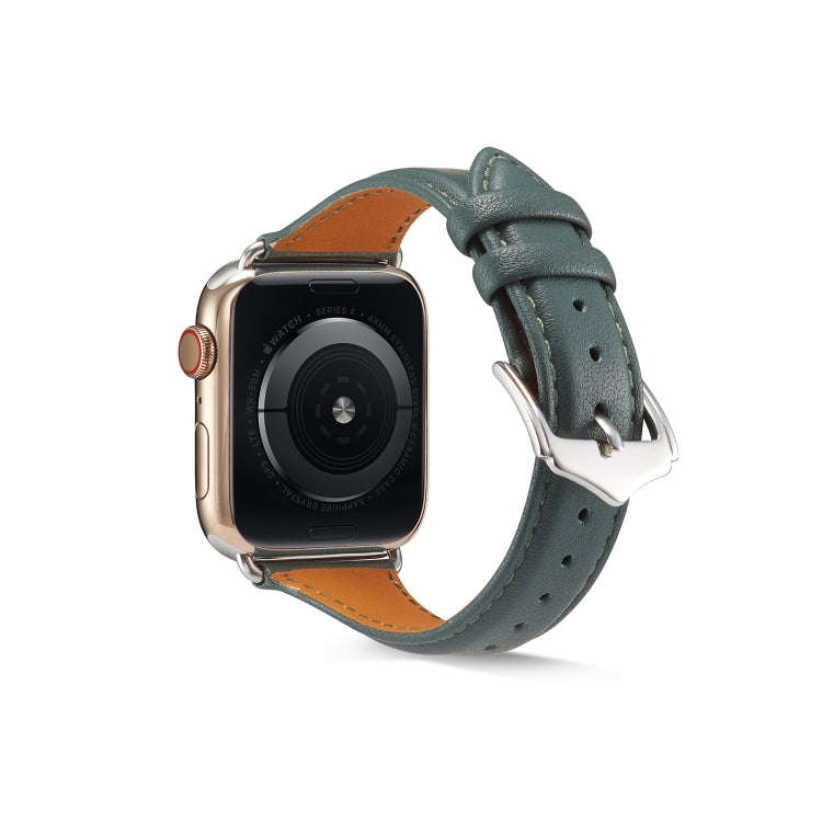 For Apple Watch 3 / 2 / 1 Generations 38mm Universal Thin Leather Strap(Blackish Green)