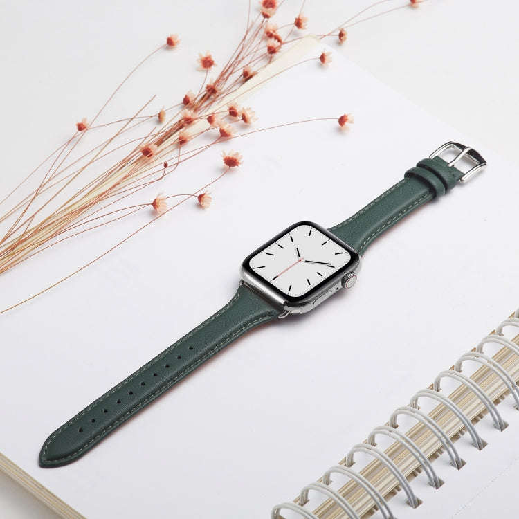 For Apple Watch 3 / 2 / 1 Generations 38mm Universal Thin Leather Strap(Blackish Green)