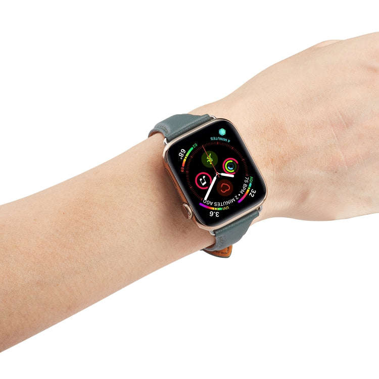For Apple Watch 3 / 2 / 1 Generations 38mm Universal Thin Leather Strap(Blackish Green)