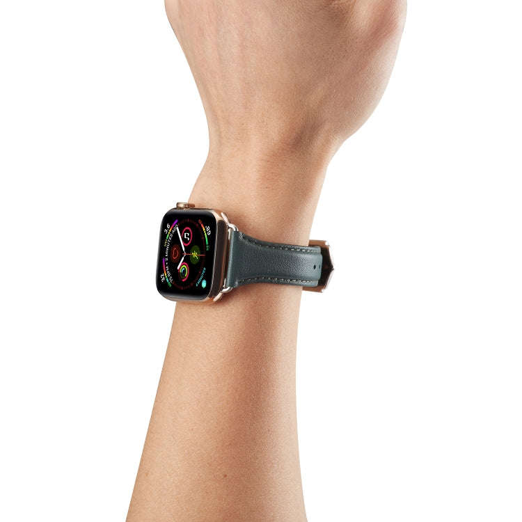 For Apple Watch 3 / 2 / 1 Generations 38mm Universal Thin Leather Strap(Blackish Green)