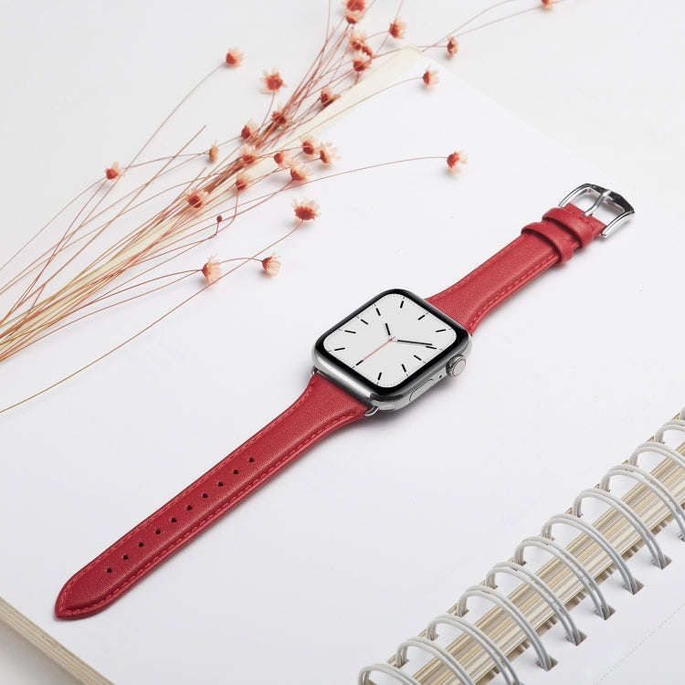 For Apple Watch 3 / 2 / 1 Generations 38mm Universal Thin Leather Strap(Red)