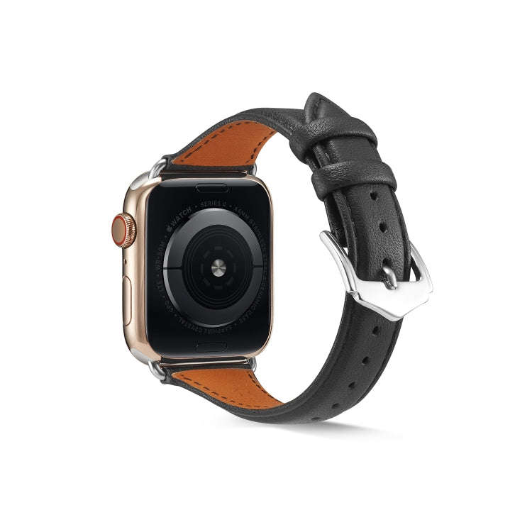 For Apple Watch 3 / 2 / 1 Generations 38mm Universal Thin Leather Strap(Black)